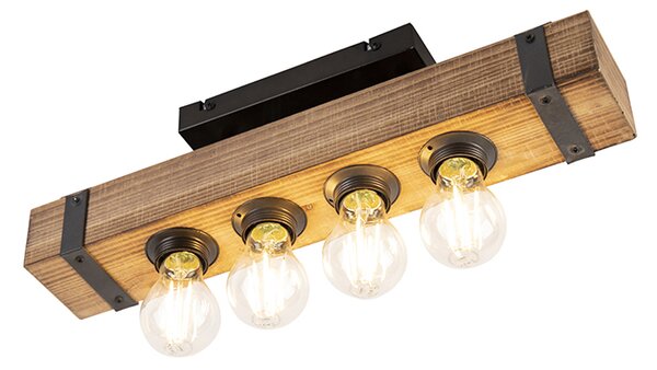 Inteligentna lampa sufitowa w stylu industrialnym z drewnem i stalą, w tym 4 żarówki WiFi A60 - Reena