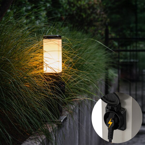 Nowoczesna lampa zewnętrzna 45 cm stalowa z gniazdkiem IP44 - Malios
