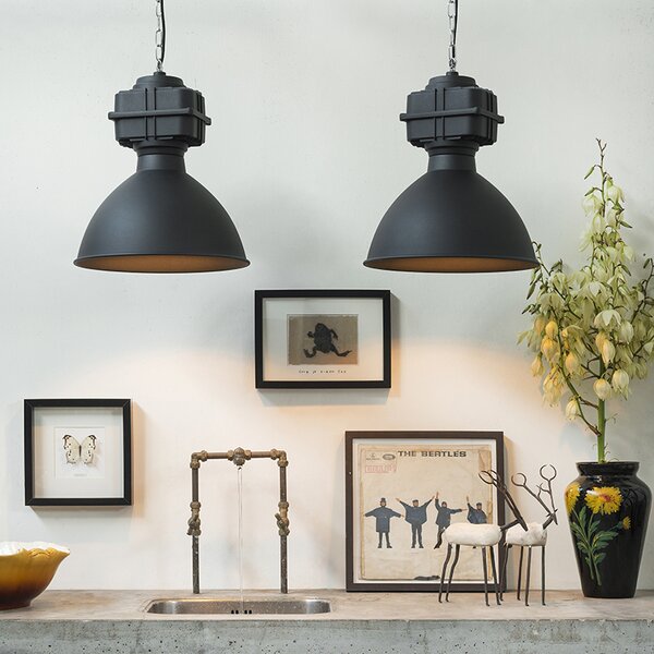 Inteligentna lampa wisząca w stylu industrialnym czarna w komplecie z żarówką A60 WiFi 38,5 cm - Sicko