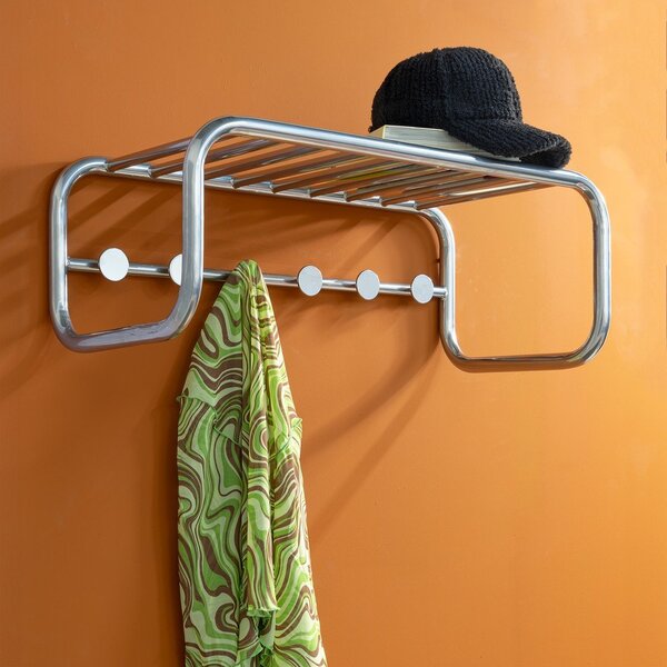 Metalowy wieszak ścienny w kolorze srebra z półką 72 cm Retro – Spinder Design