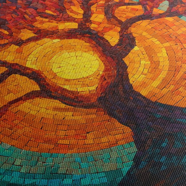 Obraz - Drzewo życia i słońce w mozaice (70x50 cm)