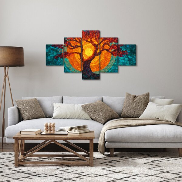 Obraz - Drzewo życia i słońce w mozaice (125x70 cm)