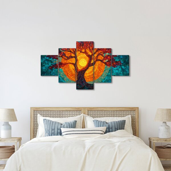 Obraz - Drzewo życia i słońce w mozaice (125x70 cm)