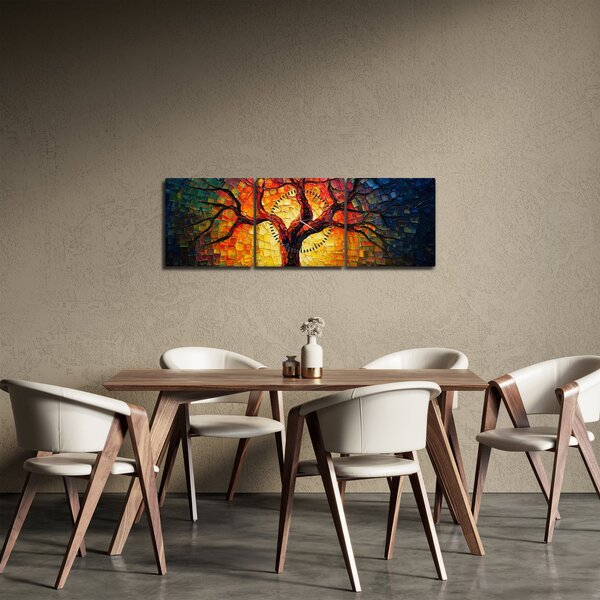 Obraz - Drzewo życia w mozaice (z zegarem) (90x30 cm)