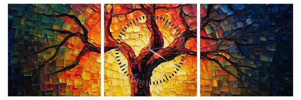 Obraz - Drzewo życia w mozaice (z zegarem) (90x30 cm)