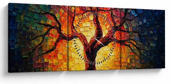 Obraz - Drzewo życia w mozaice (z zegarem) (90x30 cm)