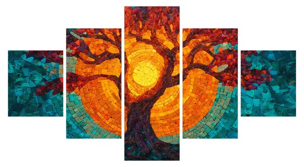 Obraz - Drzewo życia i słońce w mozaice (125x70 cm)