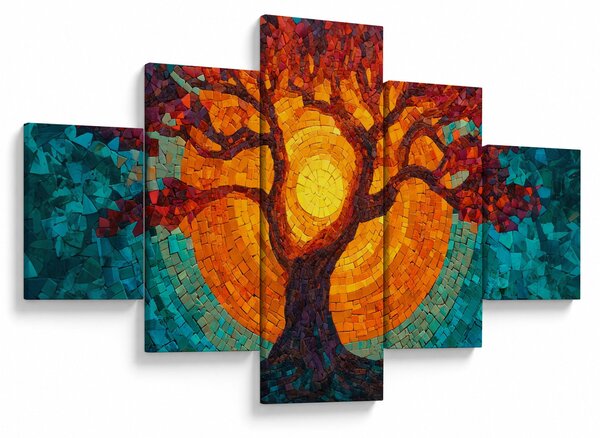 Obraz - Drzewo życia i słońce w mozaice (125x70 cm)