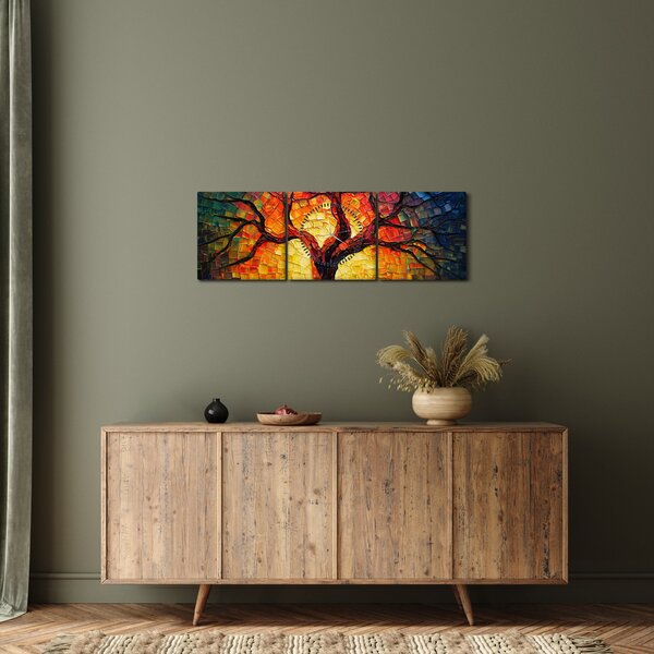 Obraz - Drzewo życia w mozaice (z zegarem) (90x30 cm)
