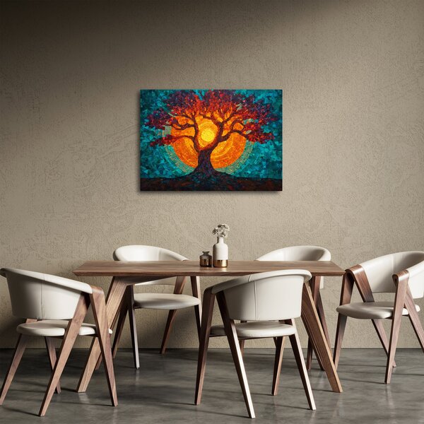 Obraz - Drzewo życia i słońce w mozaice (70x50 cm)
