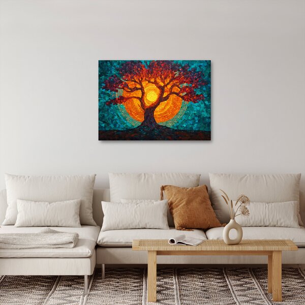 Obraz - Drzewo życia i słońce w mozaice (70x50 cm)