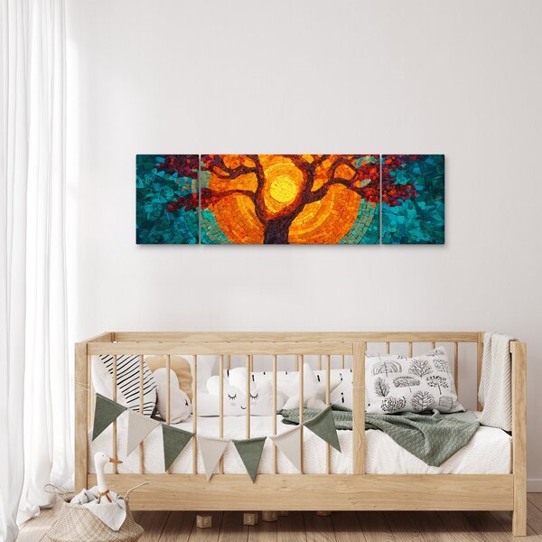 Obraz - Drzewo życia i słońce w mozaice (170x50 cm)