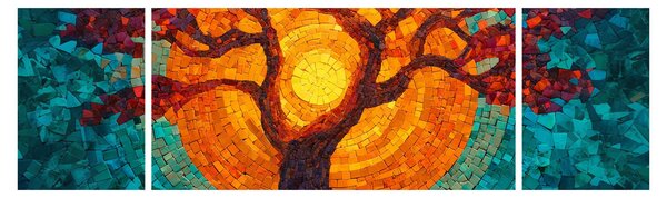 Obraz - Drzewo życia i słońce w mozaice (170x50 cm)