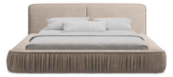 Beżowe tapicerowane łóżko dwuosobowe ze schowkiem i stelażem 140x200 cm Keoni – Makamii