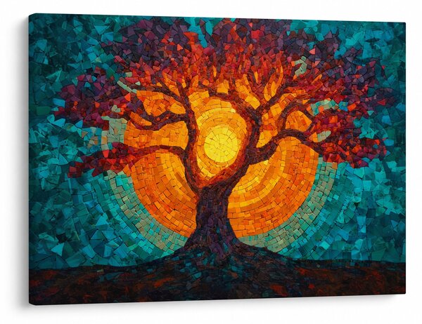 Obraz - Drzewo życia i słońce w mozaice (70x50 cm)