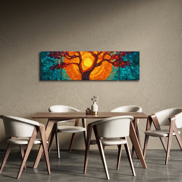 Obraz - Drzewo życia i słońce w mozaice (170x50 cm)