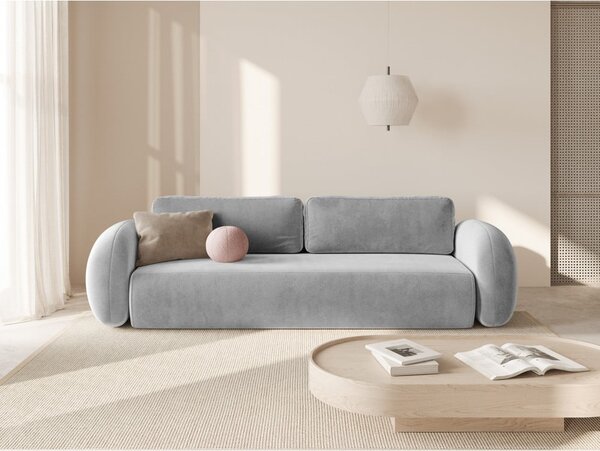 Jasnoszara aksamitna rozkładana/ze schowkiem sofa 262 cm Tonale – Cosmopolitan Design