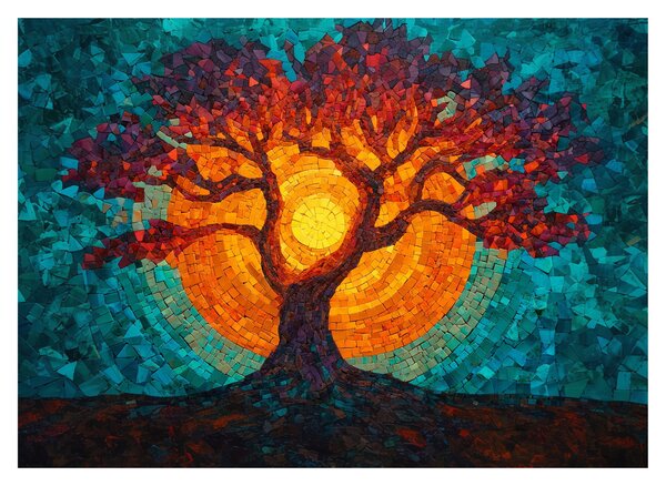 Obraz na szkle - Drzewo życia i słońce w mozaice (70x50 cm)