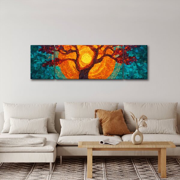 Obraz - Drzewo życia i słońce w mozaice (170x50 cm)
