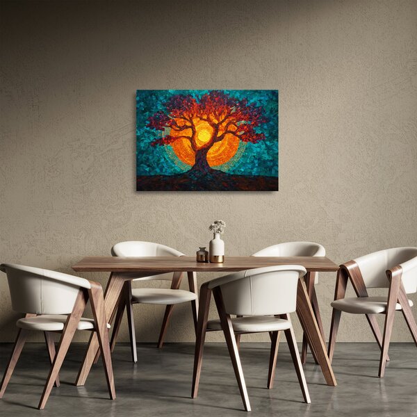 Obraz na szkle - Drzewo życia i słońce w mozaice (70x50 cm)