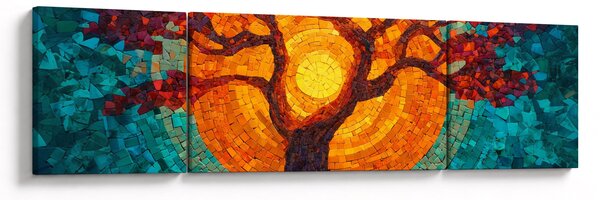 Obraz - Drzewo życia i słońce w mozaice (170x50 cm)
