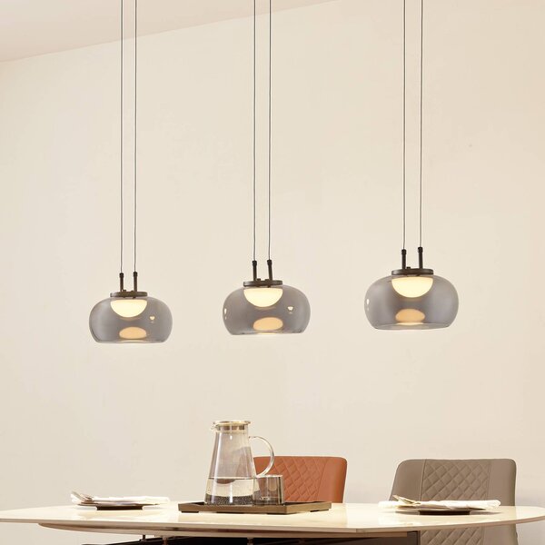 Lampa wisząca szklana Dain Lucande, aluminiowy / szary / cynkowy, salon / jadalnia, szkło, nowoczesny