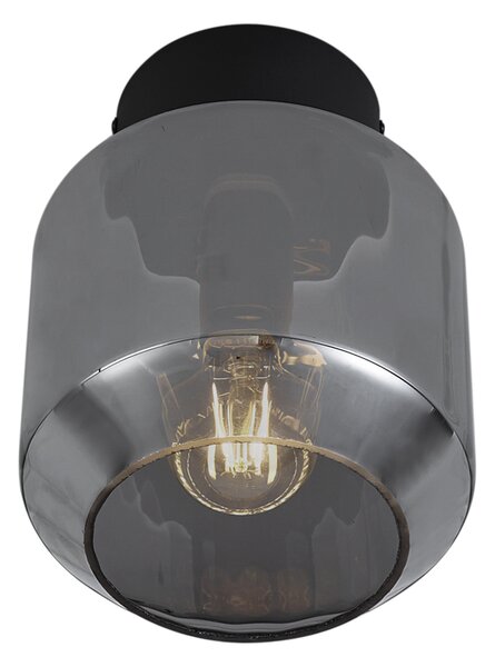 Nowoczesna lampa sufitowa czarna z przydymionym szkłem - Stiklo