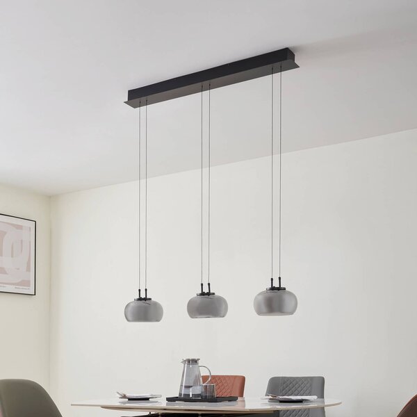 Lampa wisząca szklana Dain Lucande, aluminiowy / szary / cynkowy, salon / jadalnia, szkło, nowoczesny