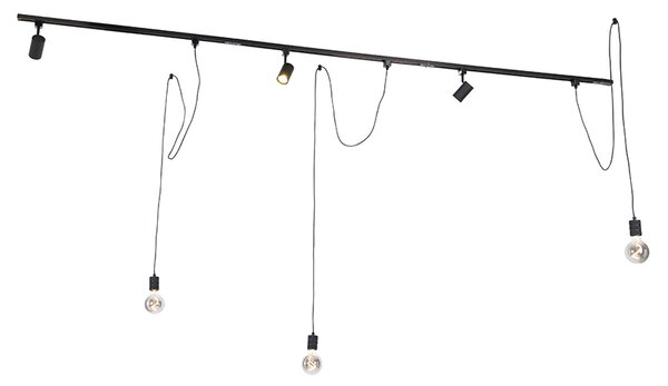 Nowoczesny system szynowy z 3 reflektorami i 3 lampami wiszącymi czarny 1-fazowy - Iconic Cavalux Jeana
