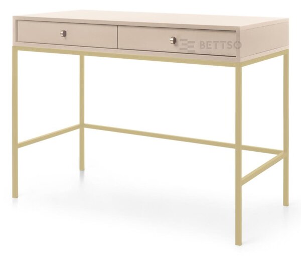 Eleganckie biurko MOLLY w kolorze beżowym / MT104 złoty stelaż