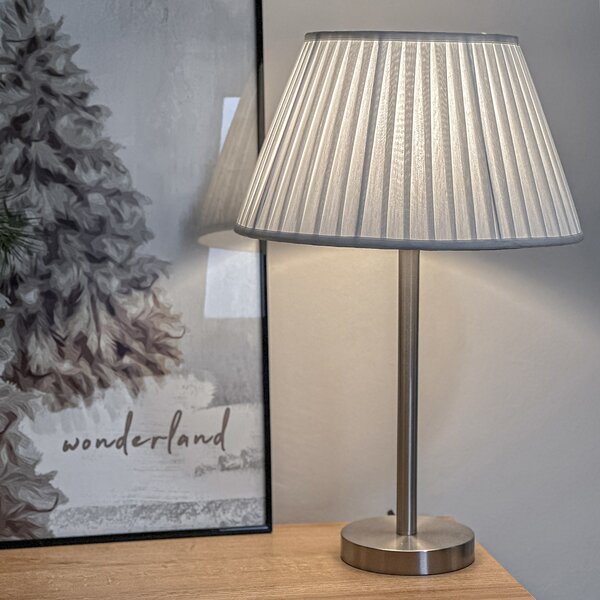 Klasyczna lampa stołowa stalowa z plisowanym abażurem białym 35 cm - Simplo