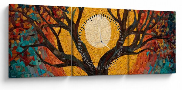 Obraz - Słońce w koronie drzewa życia (z zegarem) (90x30 cm)