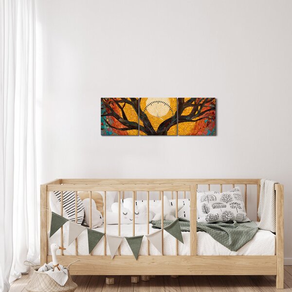 Obraz - Słońce w koronie drzewa życia (z zegarem) (90x30 cm)
