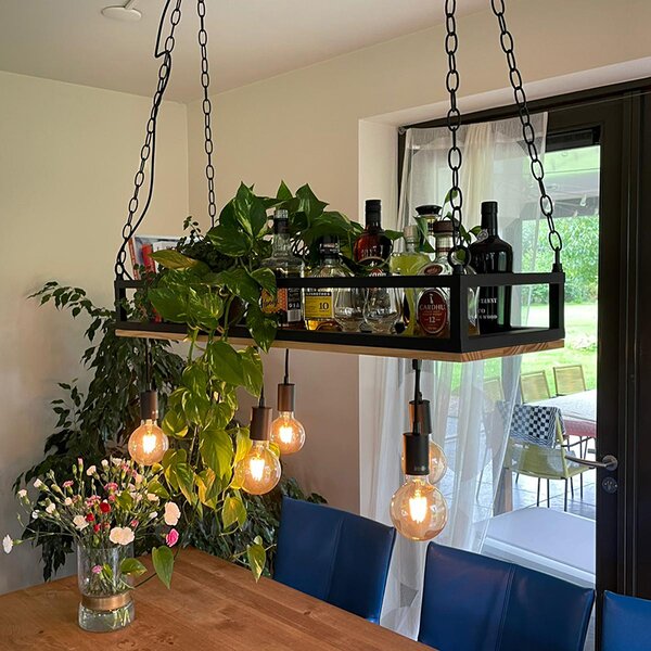 Inteligentna lampa wisząca czarna z drewnem, w tym 5 Wi-Fi G95 - Shelf