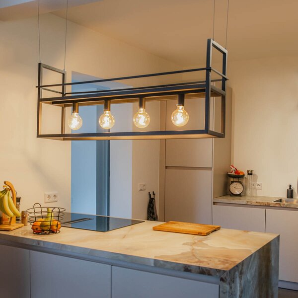 Industrialna lampa wisząca czarna z półką duża 4 światła - Cage Rack