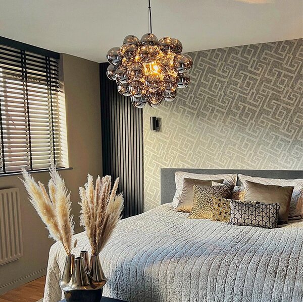 Designerska lampa wisząca czarna z przydymionym szkłem okrągła 8-świateł - Uvas