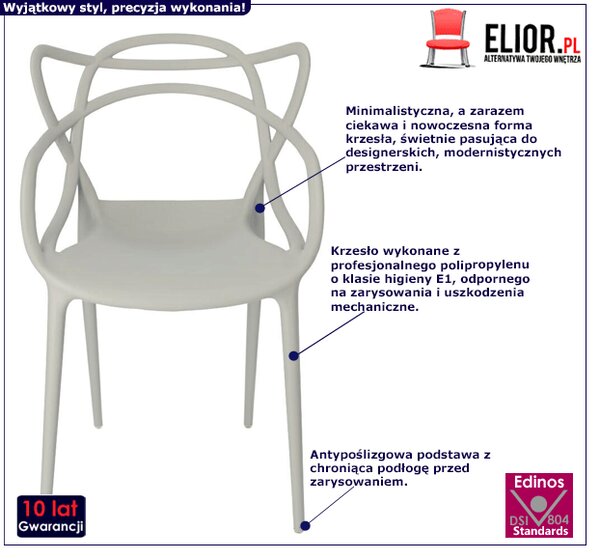 Szare minimalistyczne krzesło z podłokietnikami H0-F06