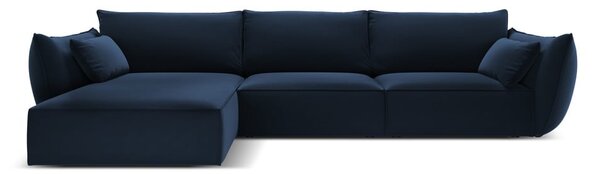 Ciemnoniebieski aksamitny narożnik (lewostronny/z szezlongiem) Vanda – Mazzini Sofas
