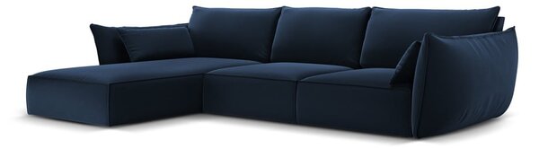 Ciemnoniebieski aksamitny narożnik (lewostronny/z szezlongiem) Vanda – Mazzini Sofas