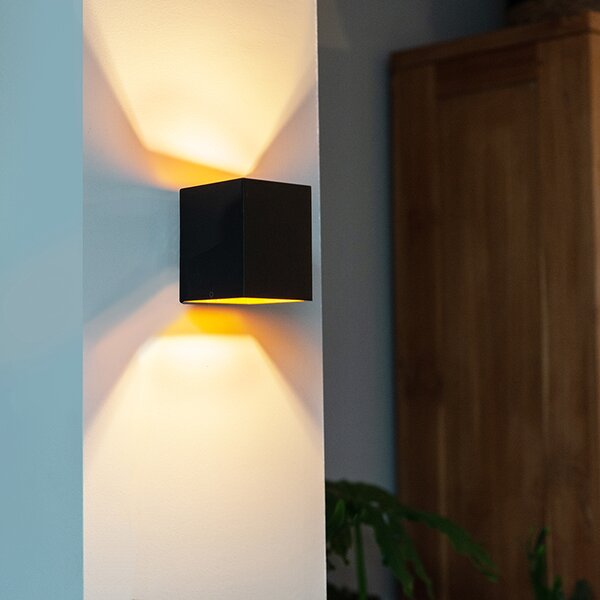 Designerska lampa ścienna czarna i złota prostokątna - Sola