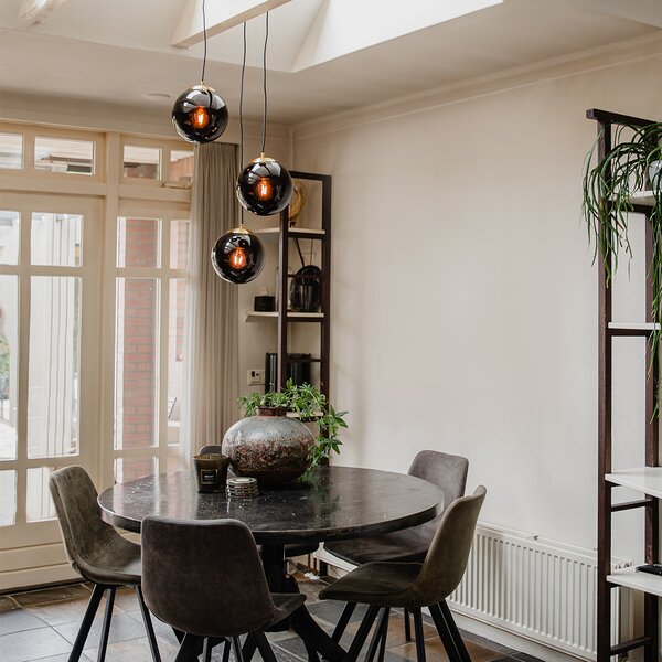 Inteligentna lampa wisząca mosiężna z czarnym szkłem z 3 Wifi ST64 - Pallon
