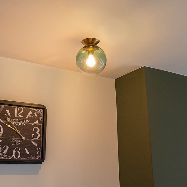 Lampa sufitowa w stylu art deco mosiądz z zielonym szkłem - Pallon