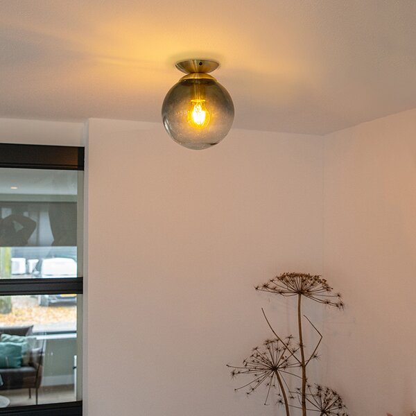 Lampa sufitowa art deco mosiądz z oceanicznym niebieskim szkłem - Pallon