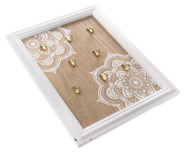 Drewniany wieszak na klucze Mandala, 8 haczyków, 25 x 35 x 3,5 cm