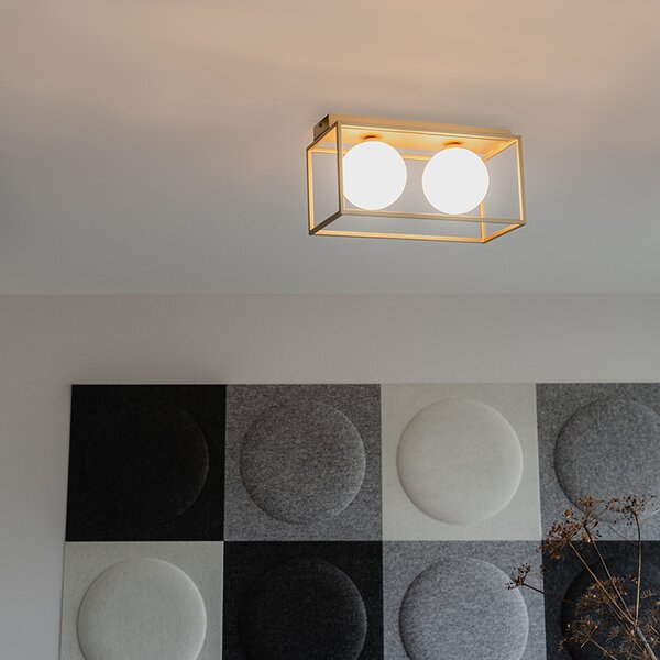 Designerska lampa sufitowa złota z białym szkłem 2-światła - Aniek