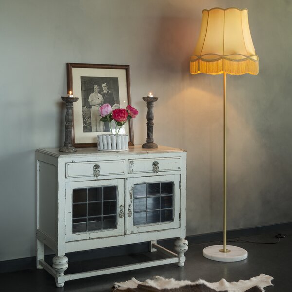 Lampa podłogowa w stylu retro z mosiądzu z abażurem Granny w kolorze złotym 45 cm - Kaso