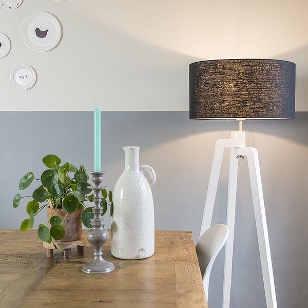Lampa podłogowa trójnóg biała z kloszem 50 cm czarny - Puros