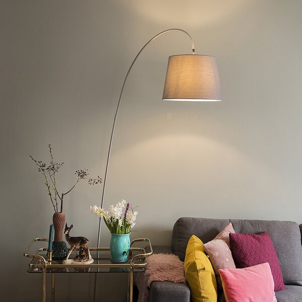 Nowoczesna lampa łukowa z szarym kloszem - Bend