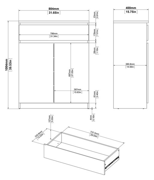 Komoda w dekorze dębu w naturalnym kolorze 80x100x40 cm Naia – Tvilum