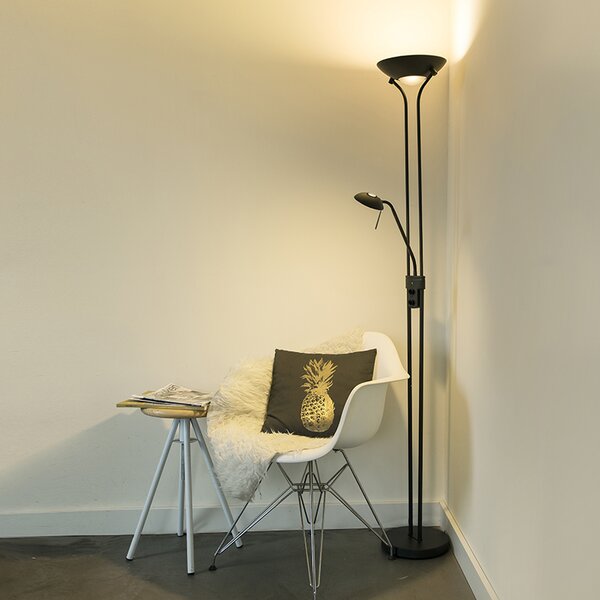 Lampa stojąca czarna z lampką do czytania, w tym LED i ściemniacz - Diva 2